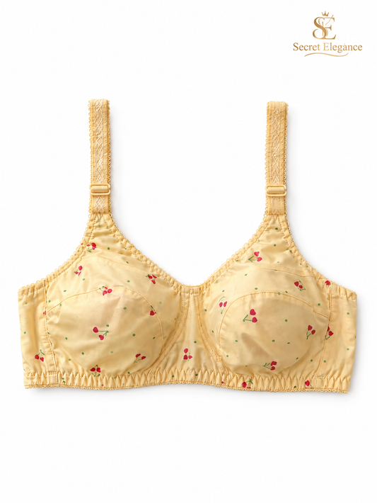 Secret Elegance Cotton Printed Bra For Women - Full Coverage Cherry Print