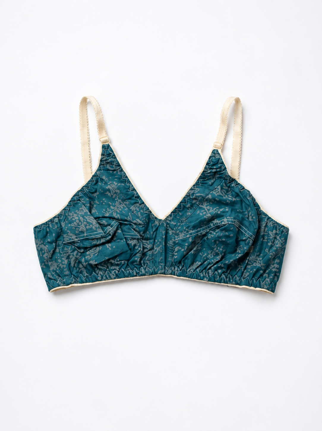 Pure Cotton Printed Soft Bra - Teal Bloom - Daily Comfort