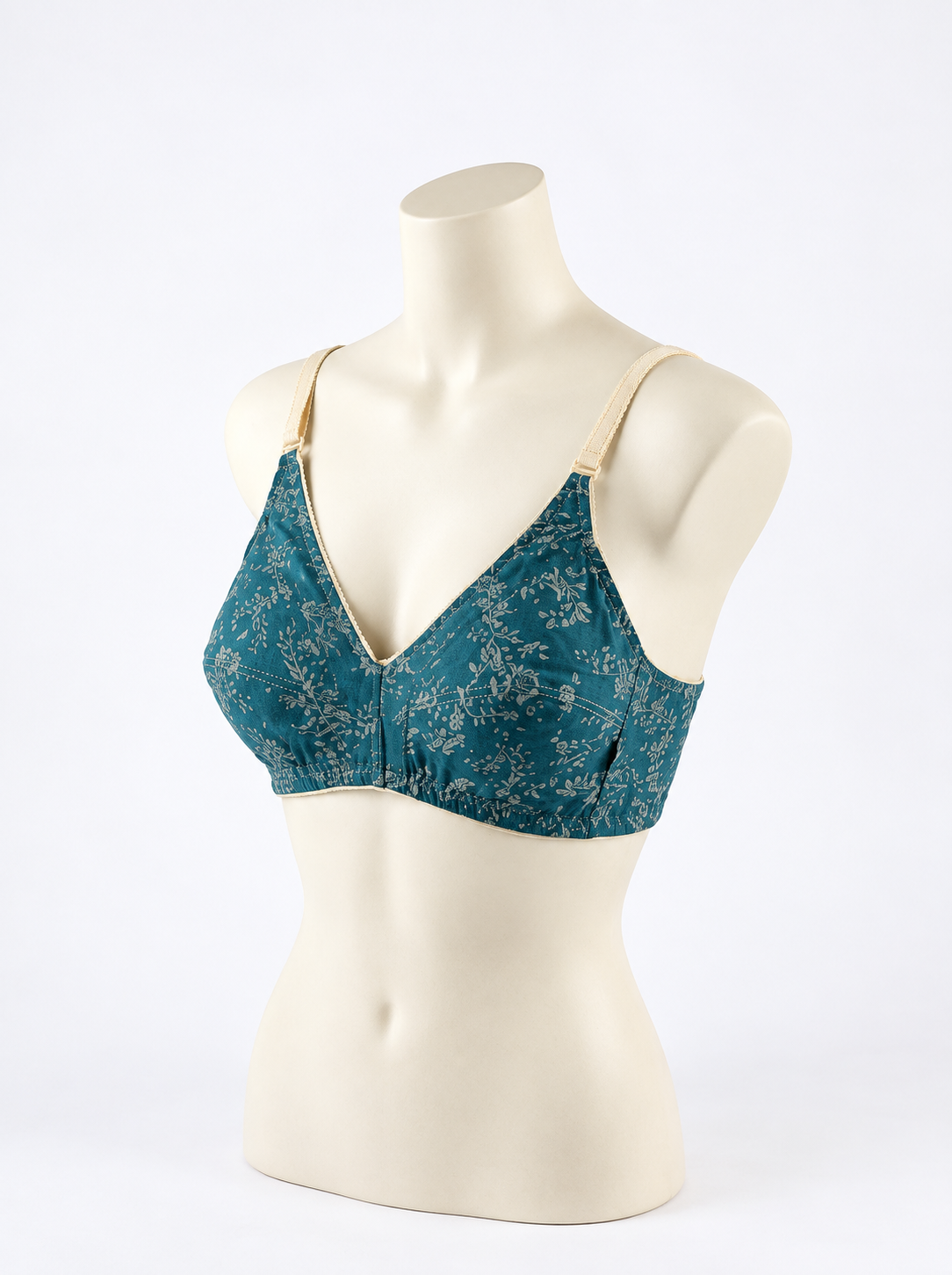 Pure Cotton Printed Soft Bra - Teal Bloom - Daily Comfort