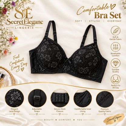 Soft Jersey Net Lace Comfort Bra - Breathable Everyday Bra