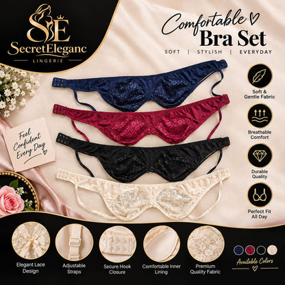 Soft Jersey Net Lace Comfort Bra - Breathable Everyday Bra