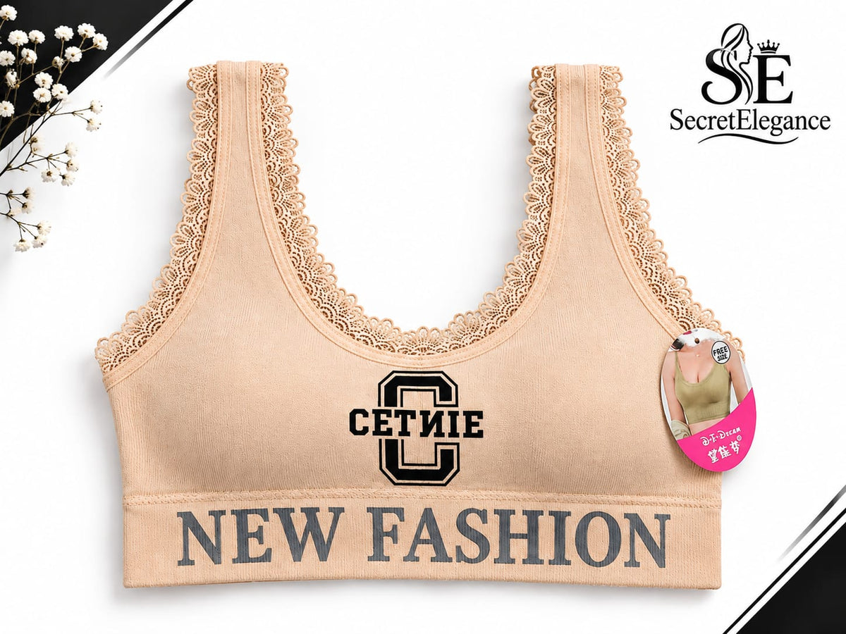 Women's Lace Padded Sports Bralette Blouse - Cotton Jersey - L Size | 6 Colors