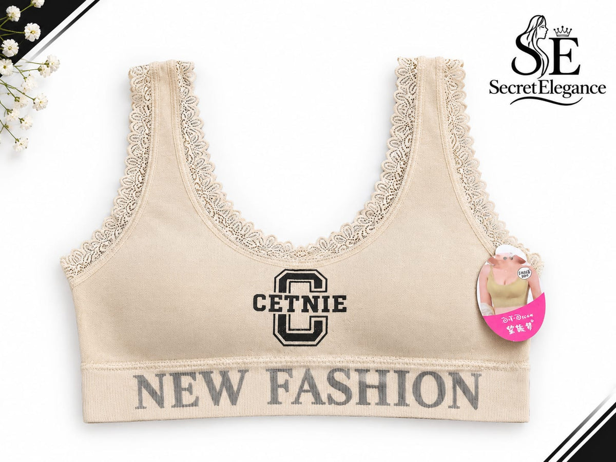 Women's Lace Padded Sports Bralette Blouse - Cotton Jersey - L Size | 6 Colors