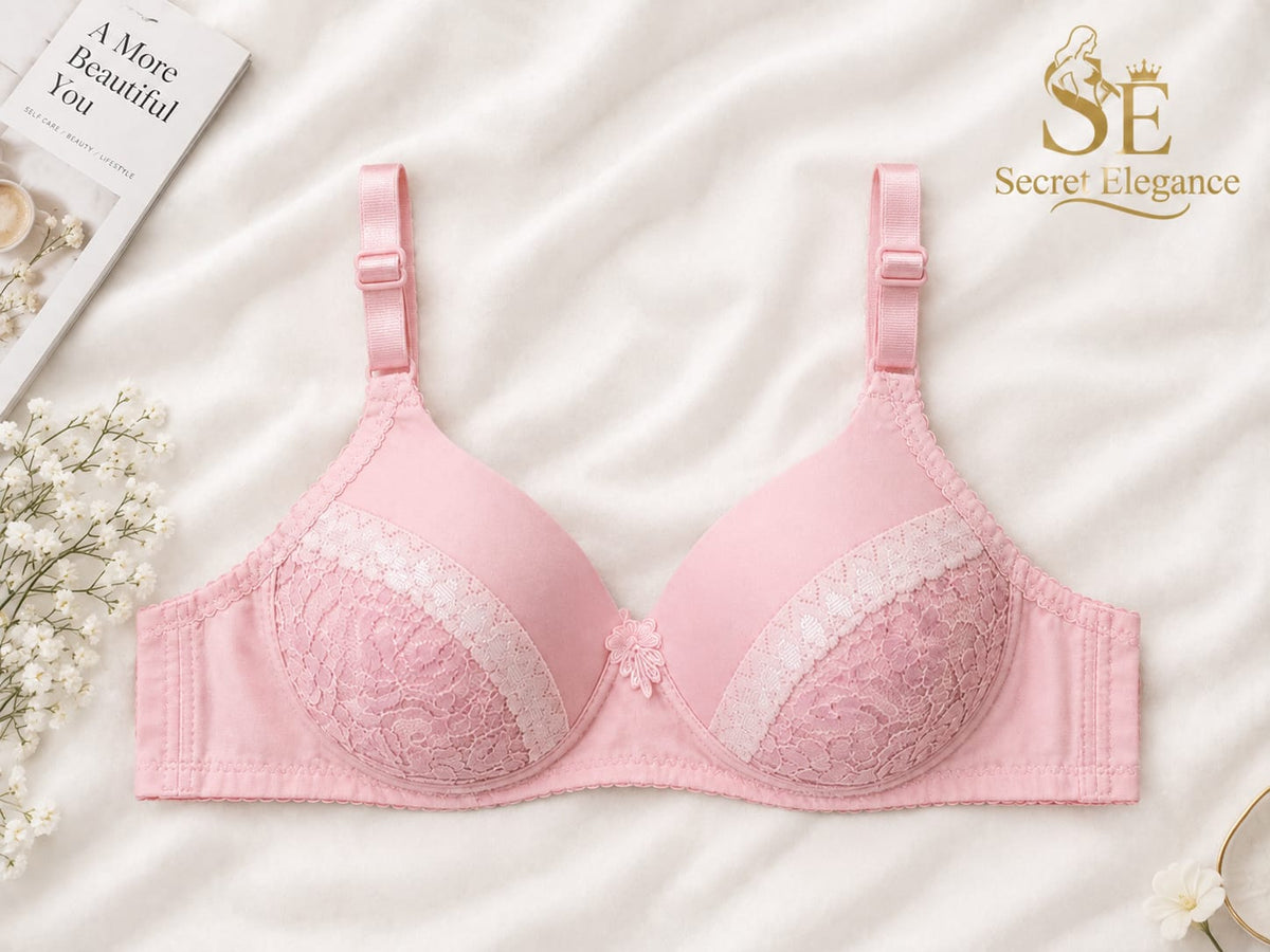 Single Padded Lace Cotton Bra - Soft Comfort