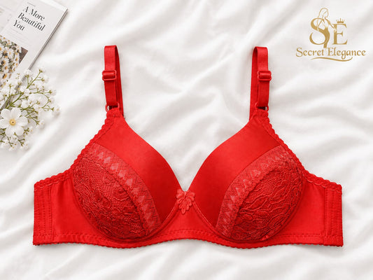 Single Padded Lace Cotton Bra - Soft Comfort