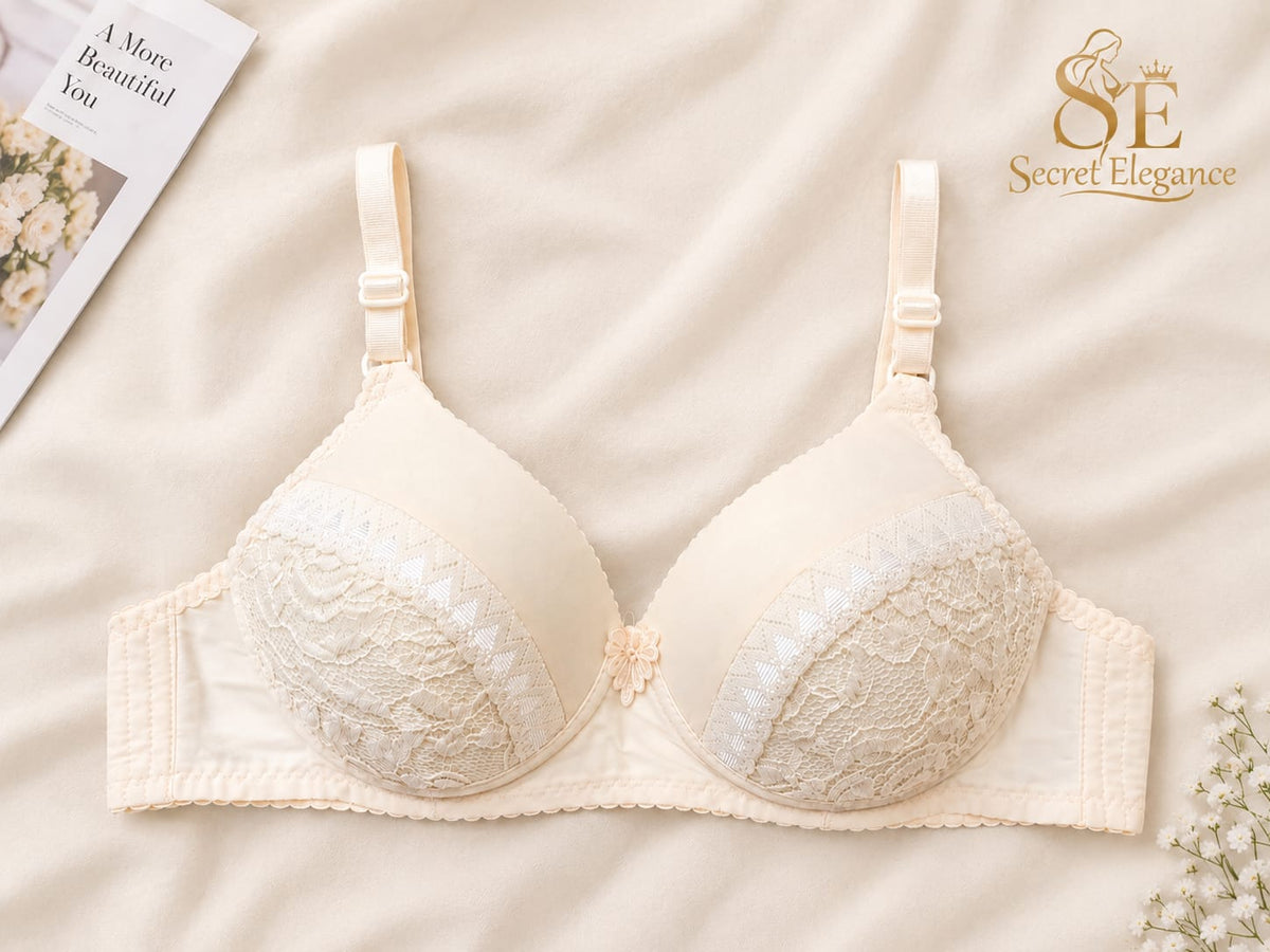 Single Padded Lace Cotton Bra - Soft Comfort
