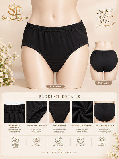 ⭐ BEST SELLER - Ladies Black Cotton Panty - Full Coverage Underwear