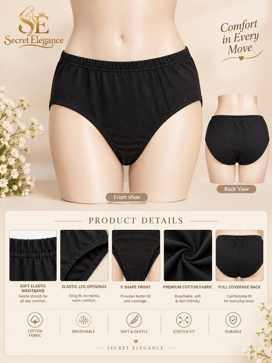 ⭐ BEST SELLER - Ladies Black Cotton Panty - Full Coverage Underwear