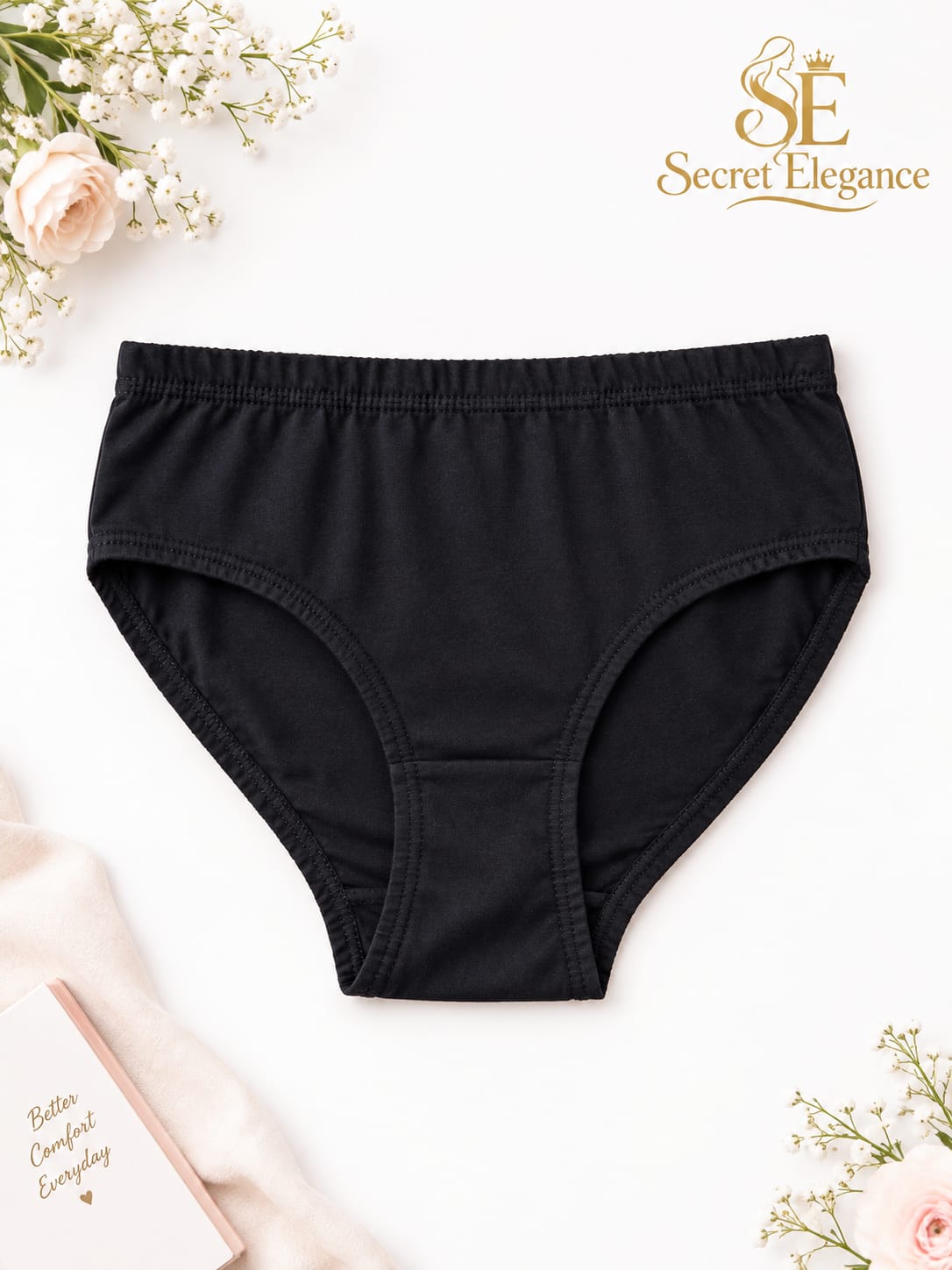 ⭐ BEST SELLER - Ladies Black Cotton Panty - Full Coverage Underwear