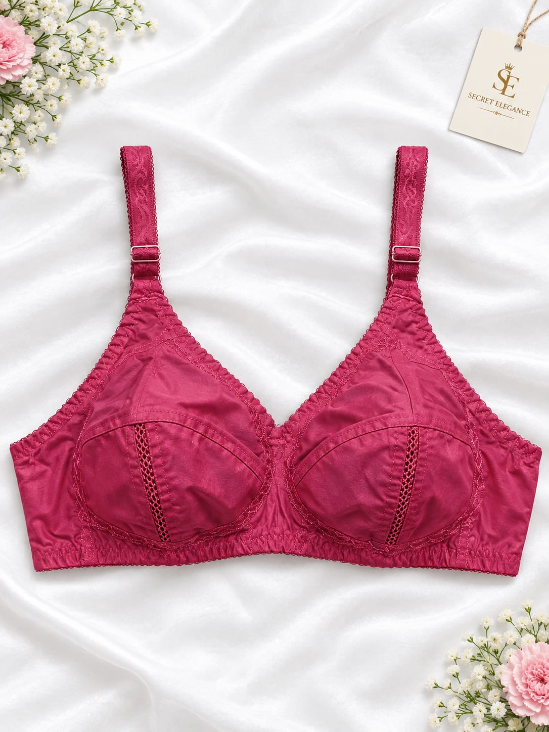 ⭐ PREMIUM - Women's Black Cotton Bra - Non-Padded Full Coverage - Secret Elegance