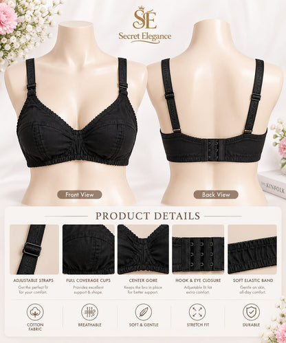 Secret Elegance - Soft Cotton Comfort Bra - Skin & Black - Non-Padded | Daily Use