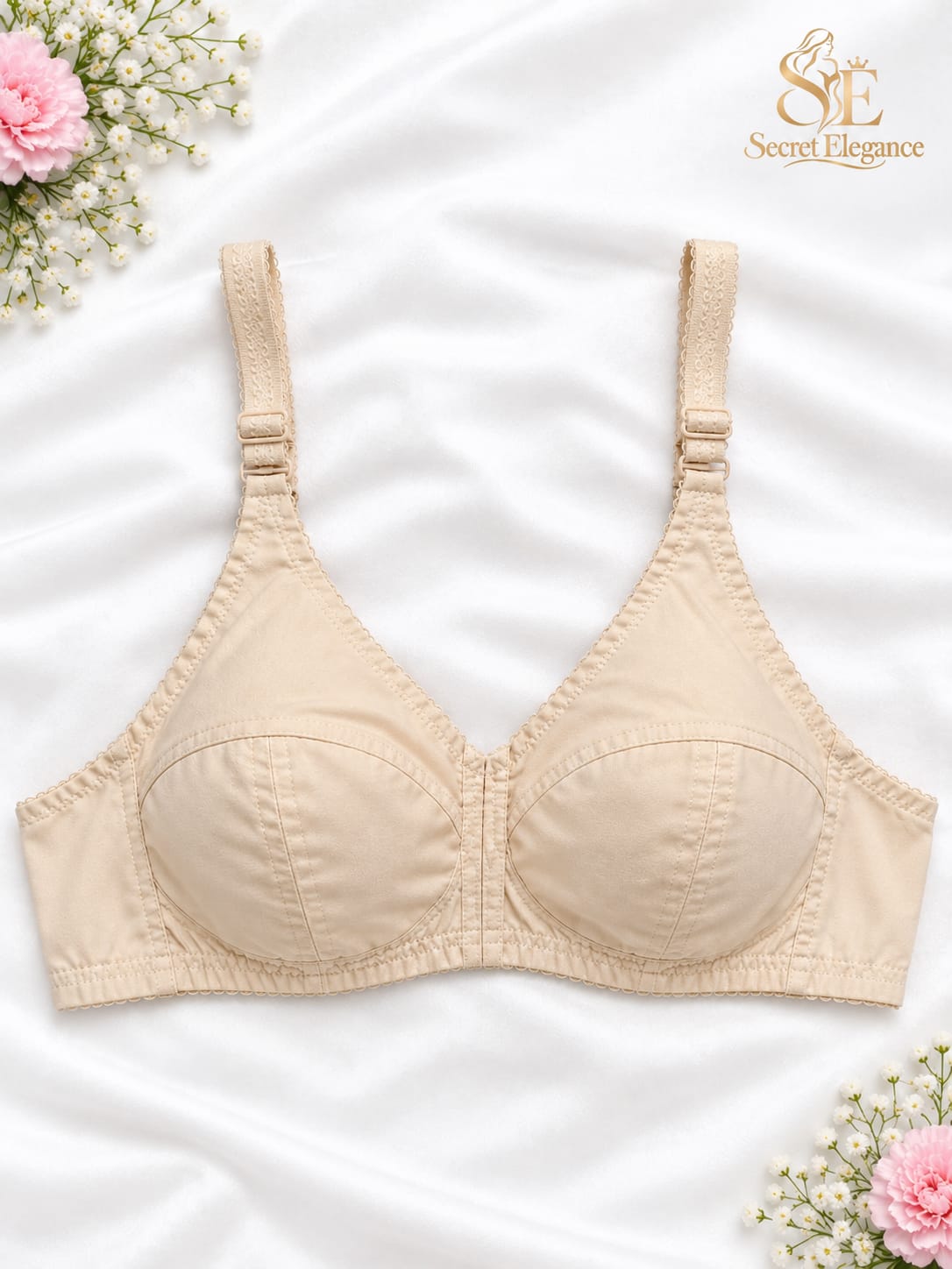 Secret Elegance - Soft Cotton Comfort Bra - Skin & Black - Non-Padded | Daily Use