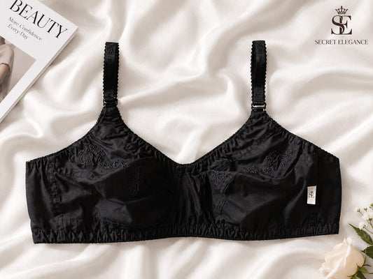 Secret Elegance Soft Cotton Front Embroidered Bra - Comfortable & Breathable