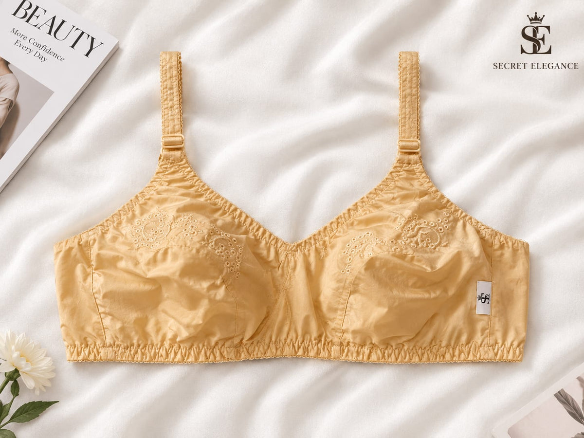 Secret Elegance Soft Cotton Front Embroidered Bra - Comfortable & Breathable
