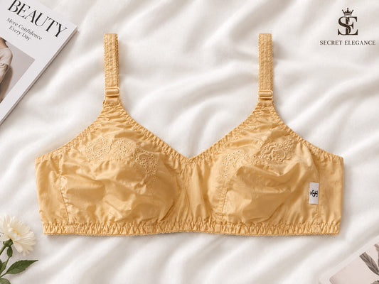 Secret Elegance Soft Cotton Front Embroidered Bra - Comfortable & Breathable