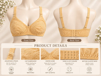 Secret Elegance Soft Cotton Front Embroidered Bra - Comfortable & Breathable