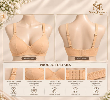 Secret Elegance Simple Soft Cotton Bra For Women - Daily Comfort