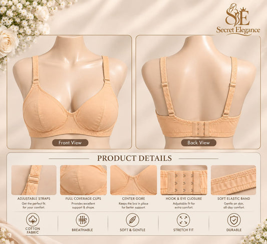 Secret Elegance Simple Soft Cotton Bra For Women - Daily Comfort