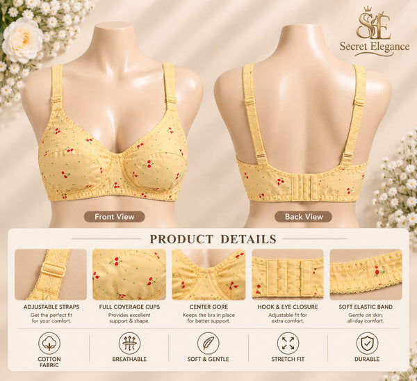 Secret Elegance Cotton Printed Bra For Women - Full Coverage Cherry Print