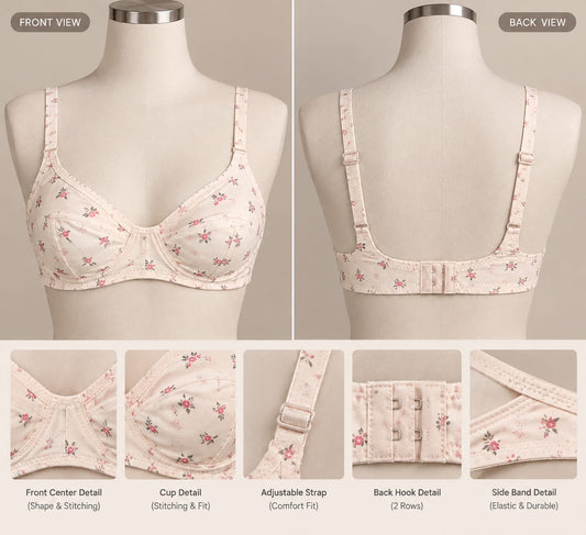Malai Jersey Printed Bra - Skin Beige | Ultra Soft, Stretchable & Wireless Comfort