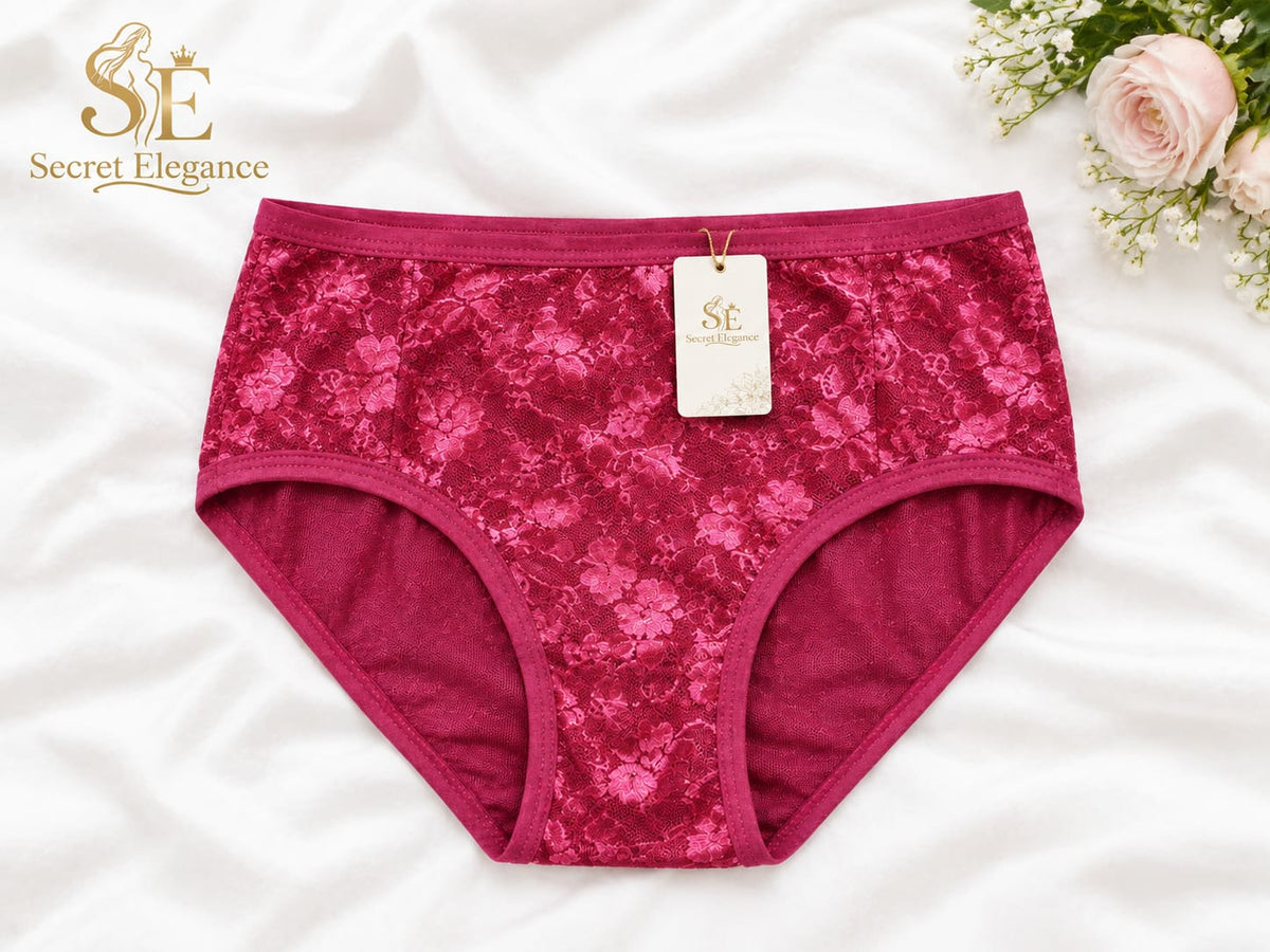 Lace Floral Panty For Women - Soft Jersey - Maroon - Secret Elegance