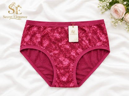 Lace Floral Panty For Women - Soft Jersey - Maroon - Secret Elegance