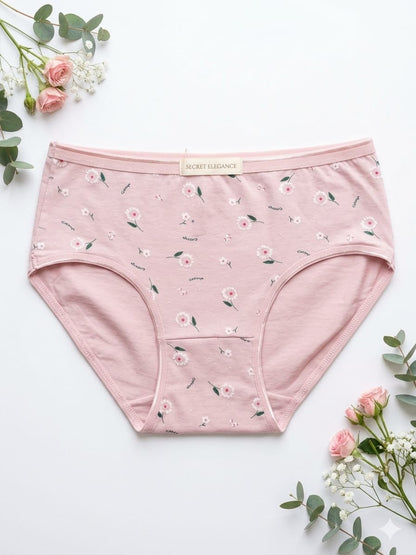 Women's Printed Jersey Panty - Beige Floral - Soft Cotton Underwear - Secret Elegance