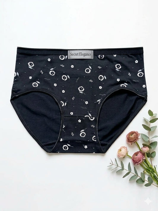 Women's Printed Jersey Panty - Beige Floral - Soft Cotton Underwear - Secret Elegance